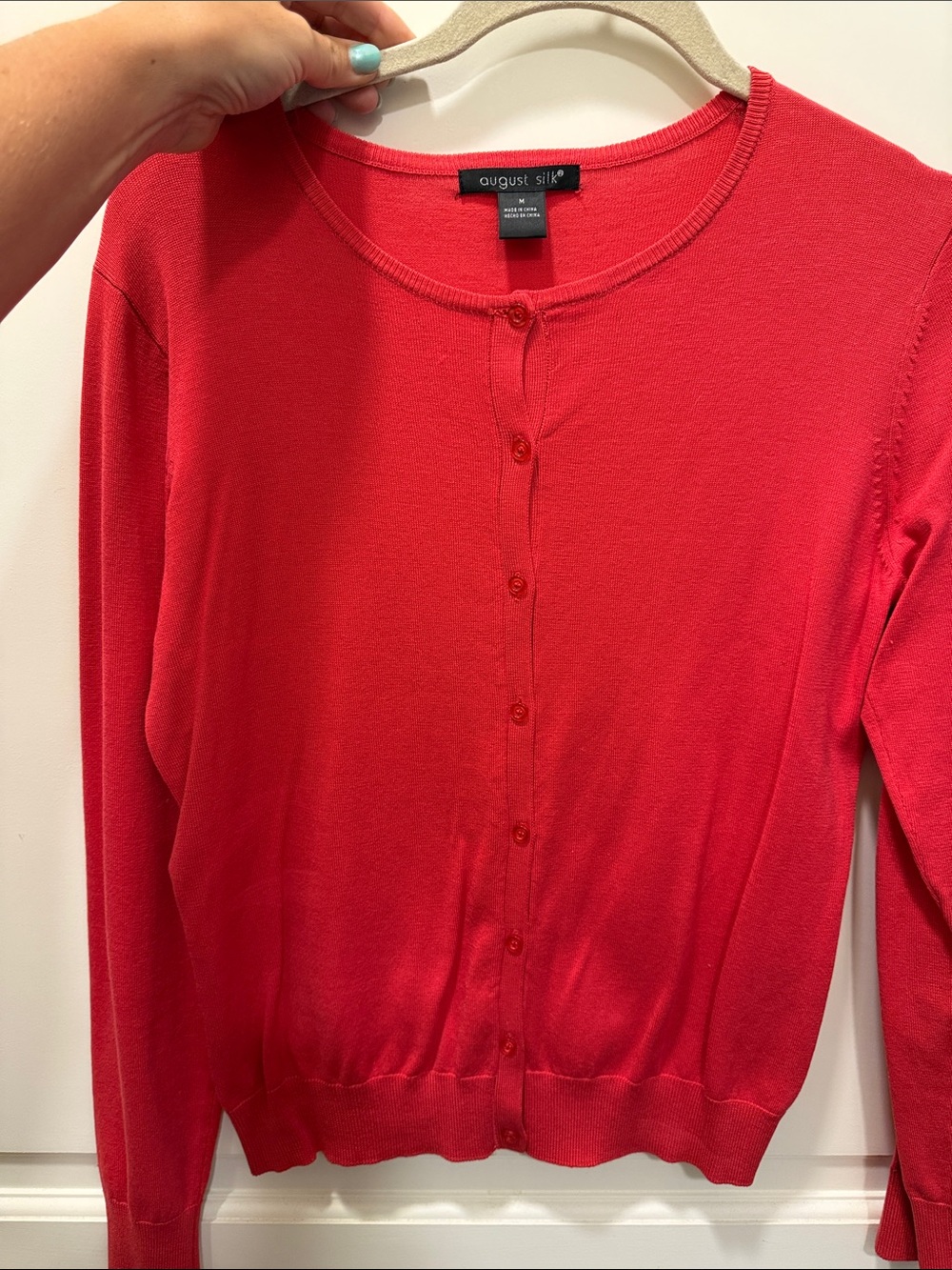 august silk Bright Coral Button-Down Lightweight Cardigan